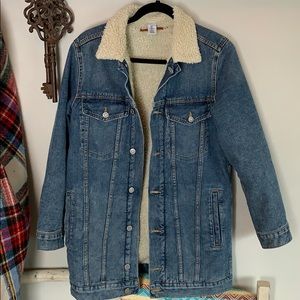 Long oversized denim lined jacket